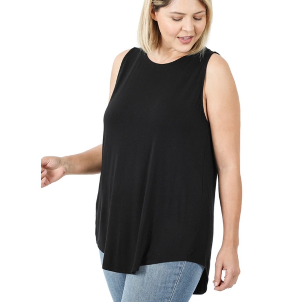 Zenana‎ Black Tunic Tank Top Plus 1X 14 16 Hi Low Shirt Athleisure Workout NEW